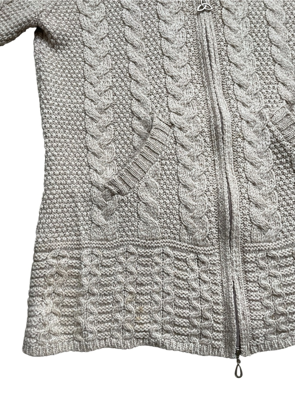 Aran Crafts Irish Merino Wool Hooded Cardigan Zipper Pull Cable Knit Celtic - Picture 7 of 12